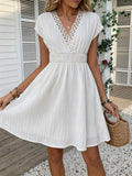 Lace V-Neck Puff-Sleeve Mini Dress