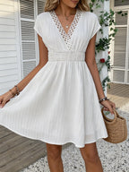 Lace V-Neck Puff-Sleeve Mini Dress