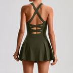 Aurelia Sun Crossback Bra & Tennis Skort Set – Olive Green – image 1