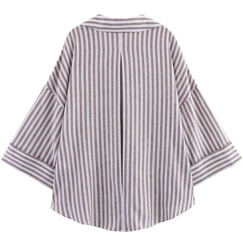 Striped Long-Sleeve Oversized Blouse
