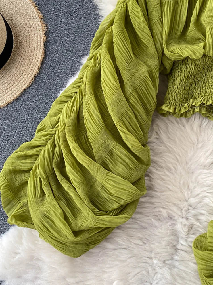 Chiffon Draped V-Neck Cropped Blouse