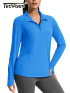 TACVASEN Women's UPF 50+ Long Sleeve Sun Protection Polo Shirt 1/4 Zip Pullover Thumb Hole Sport Shirts with Side Zipper Pockets