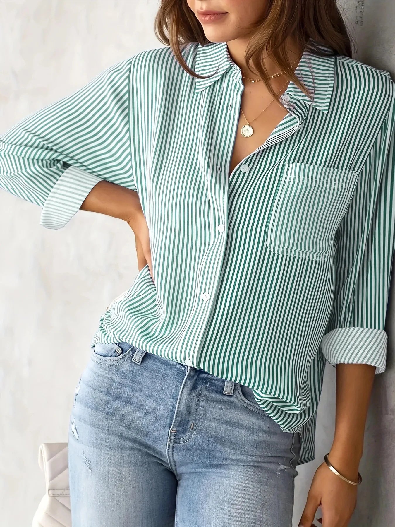 Striped Long-Sleeve Relaxed Blouse