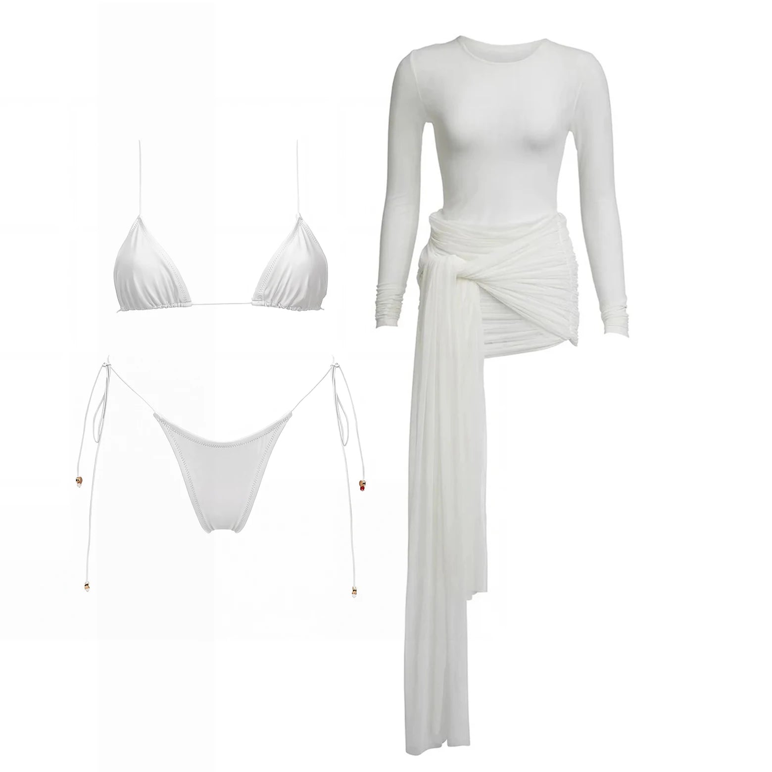Mesh Dress Three-Piece Bikini Set
