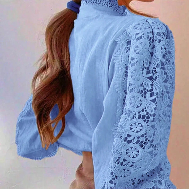 Lace High-Neck Long-Sleeve Blouse