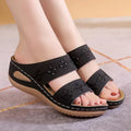 Embroidered Floral Wedge Slides