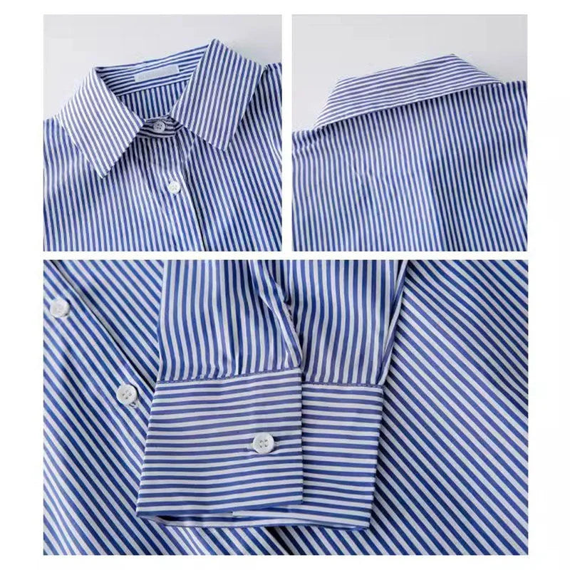 Striped Lantern-Sleeve Blouse