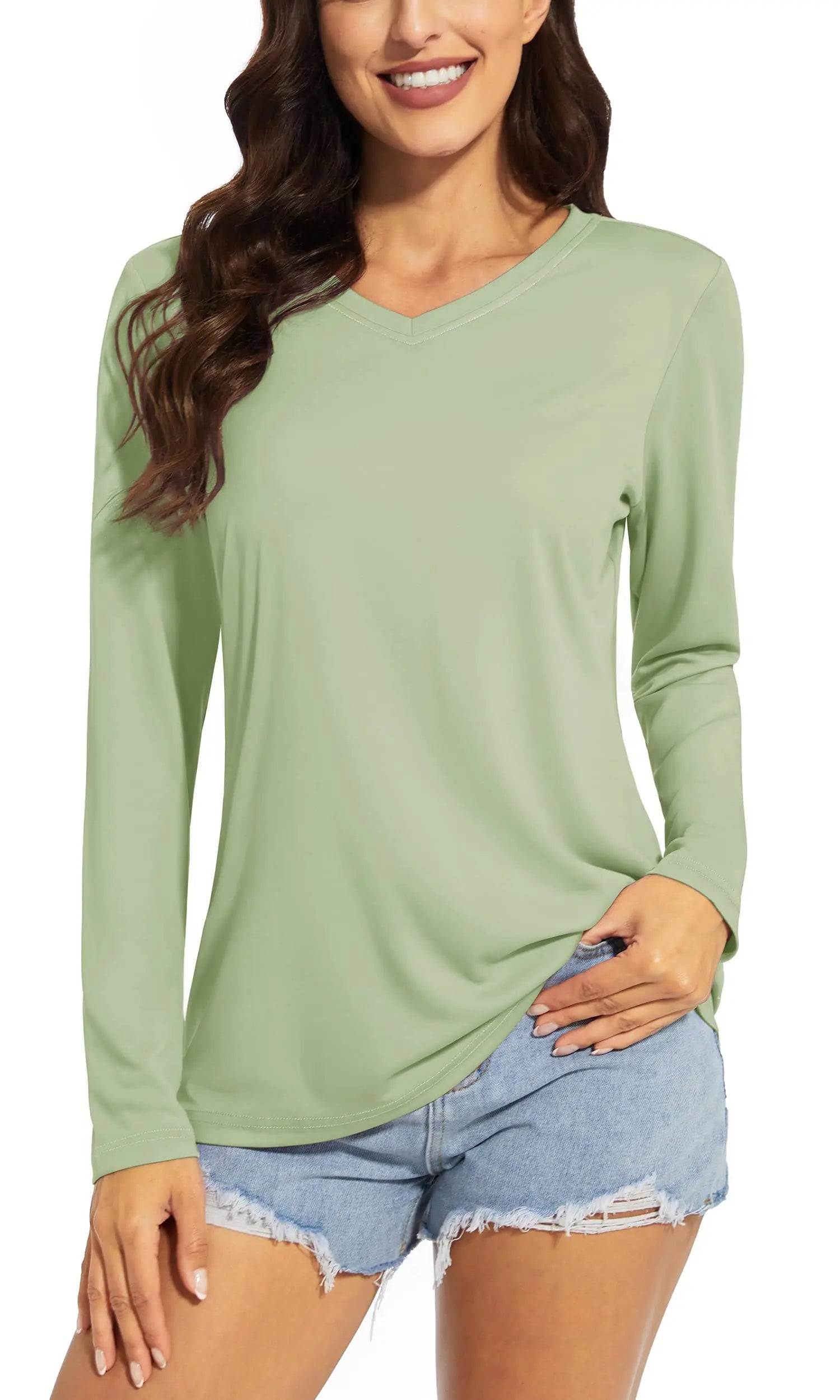 TACVASEN Summer UPF 50+ Long Sleeve T-Shirts Womens Sun Protection V Neck Fashion Tee Shirts Quick Dry Outdoor Hiking Pullover