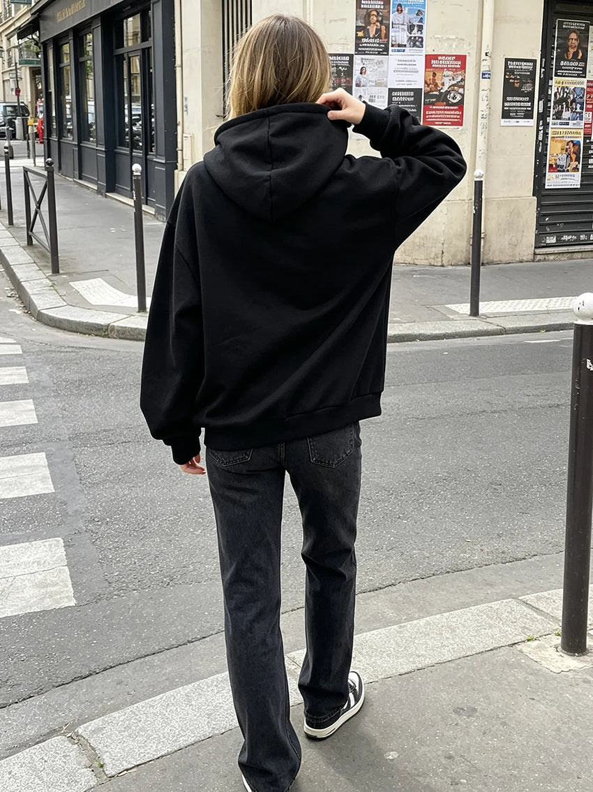 Hidden Hills Oversized Zip Hoodie in Black by Aurelia Sun