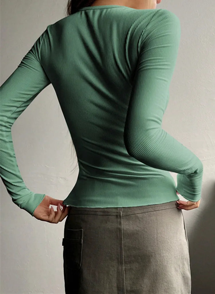 Button-Up Slim-Fit Long-Sleeve T-Shirt