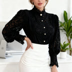 Lace High-Neck Long-Sleeve Blouse