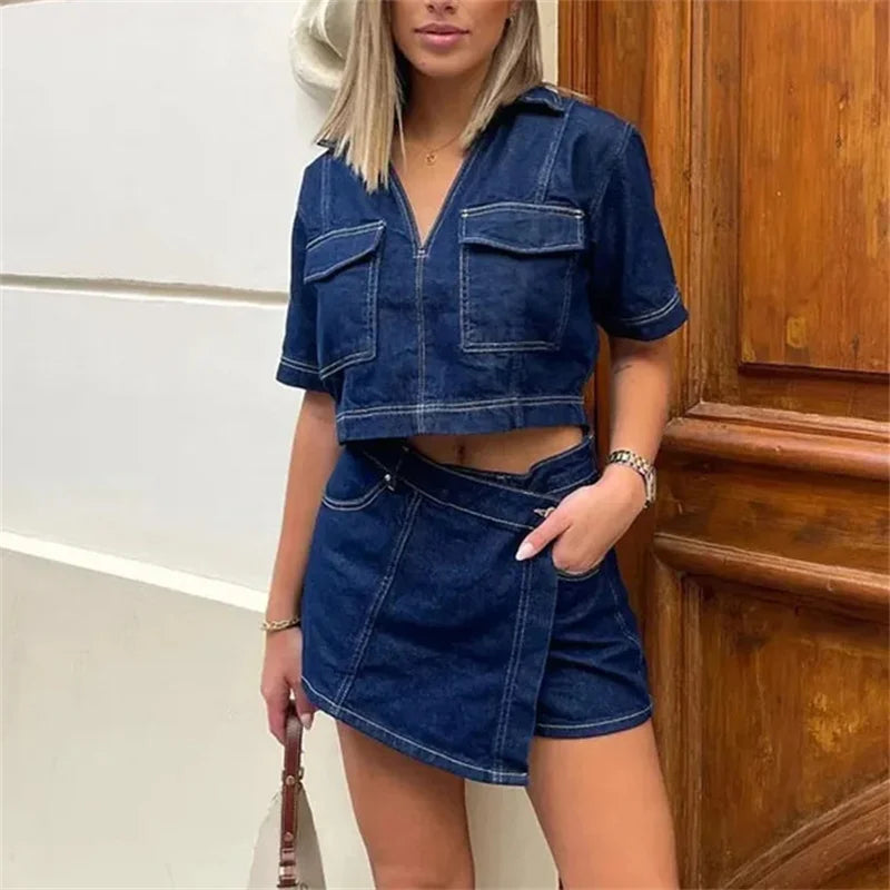 Cropped Denim Shirt & Skirt Collection
