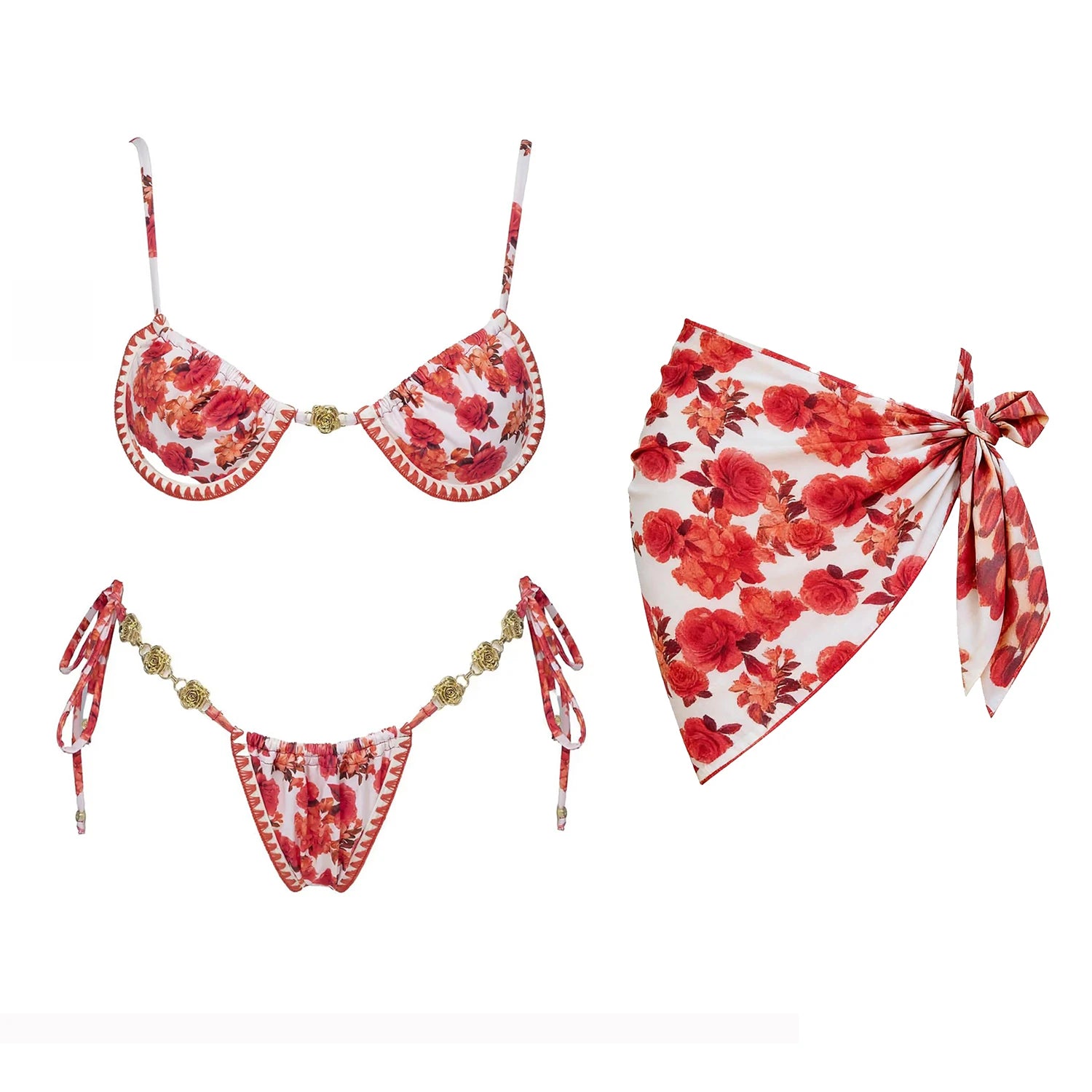 Aurelia Sun Printed Three-Piece Bikini Set – Multi-Colour Bikini 1 – image 2