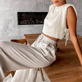 Linen Crop Top & Pants Set