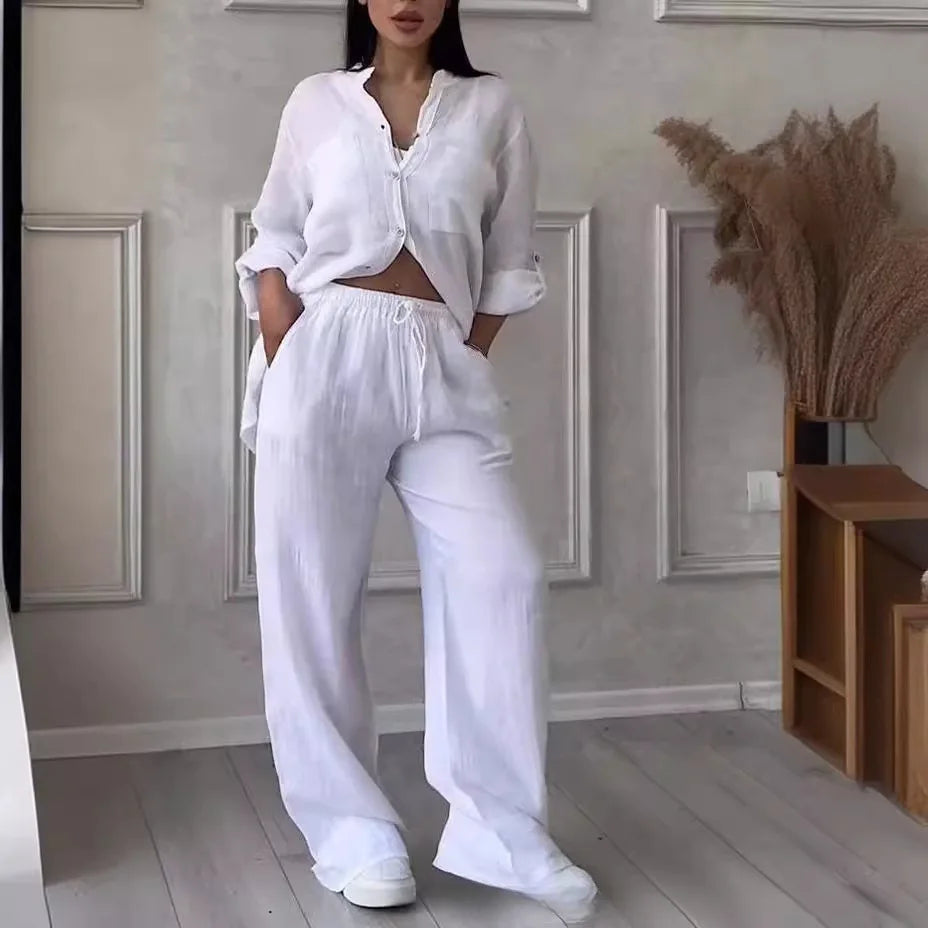 V-Neck Shirt & Drawstring Pants Set