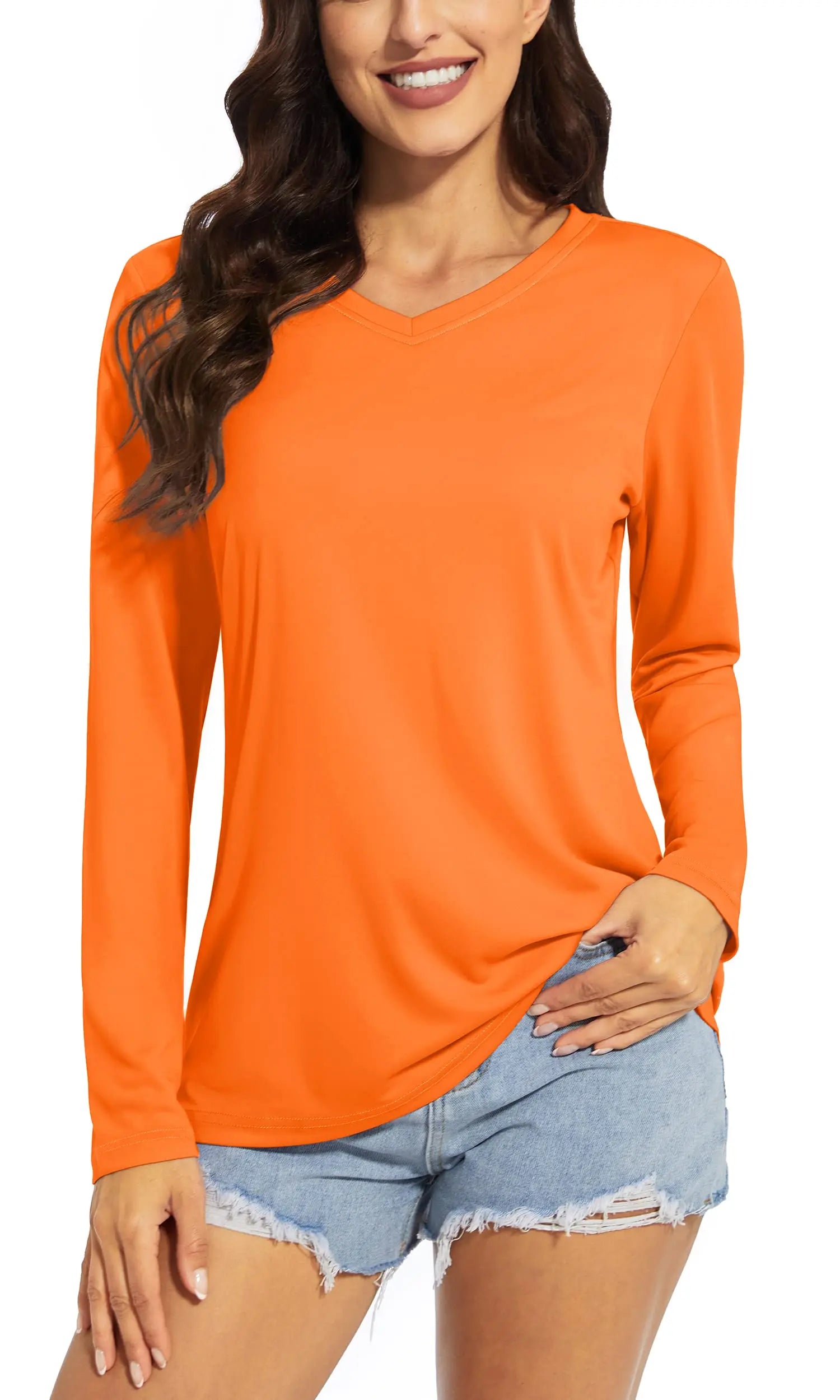 TACVASEN Summer UPF 50+ Long Sleeve T-Shirts Womens Sun Protection V Neck Fashion Tee Shirts Quick Dry Outdoor Hiking Pullover