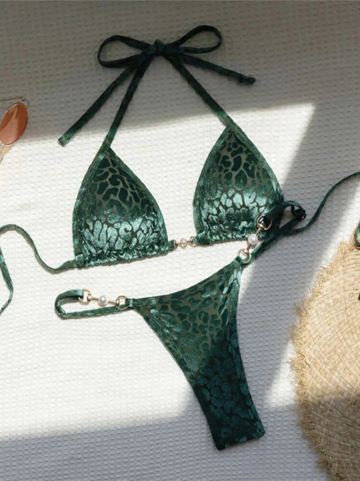 Leopard Pearl Thong Bikini