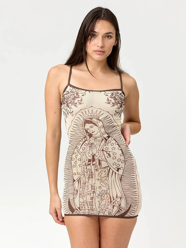Abstract Print Sheer Bodycon Mini Dress