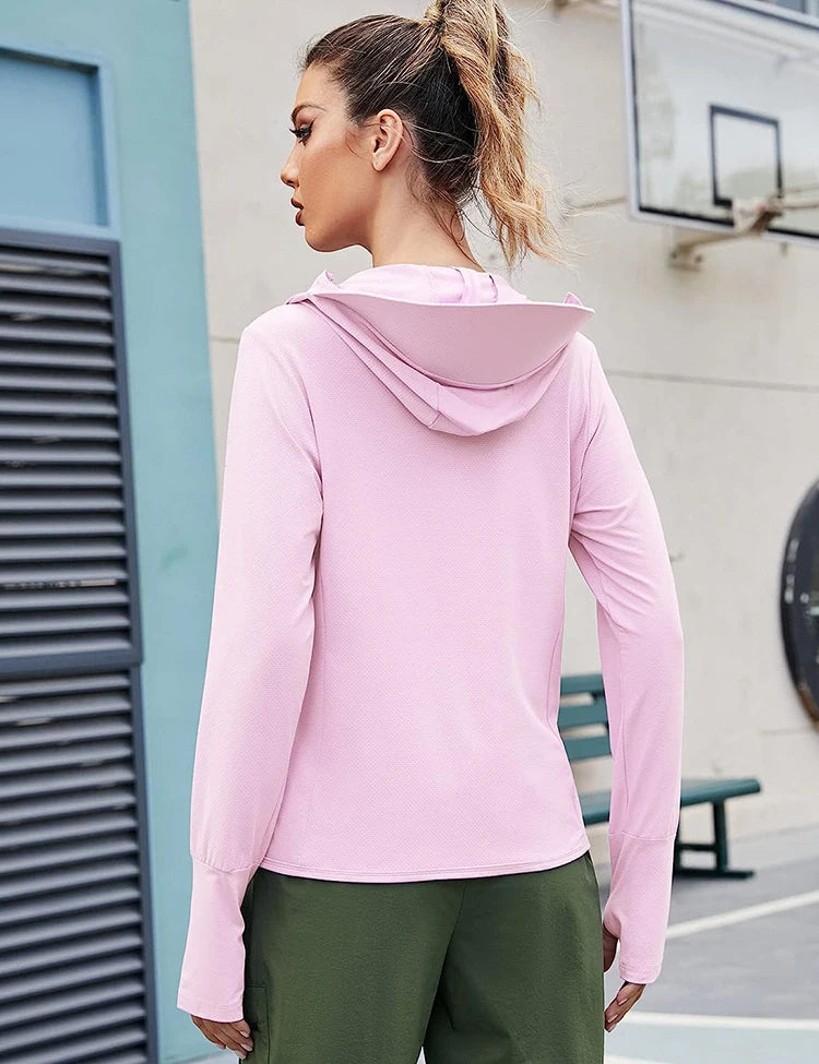 TRVLWEGO Quick Dry Long Sleeve Hoody for Men Women Summer Sun UV Protection Hooded Jacket Thin Beach Sweatshirt Travel Cloth