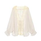 Sheer Lace Tie-Front Blouse