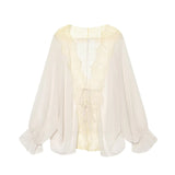 Sheer Lace Tie-Front Blouse