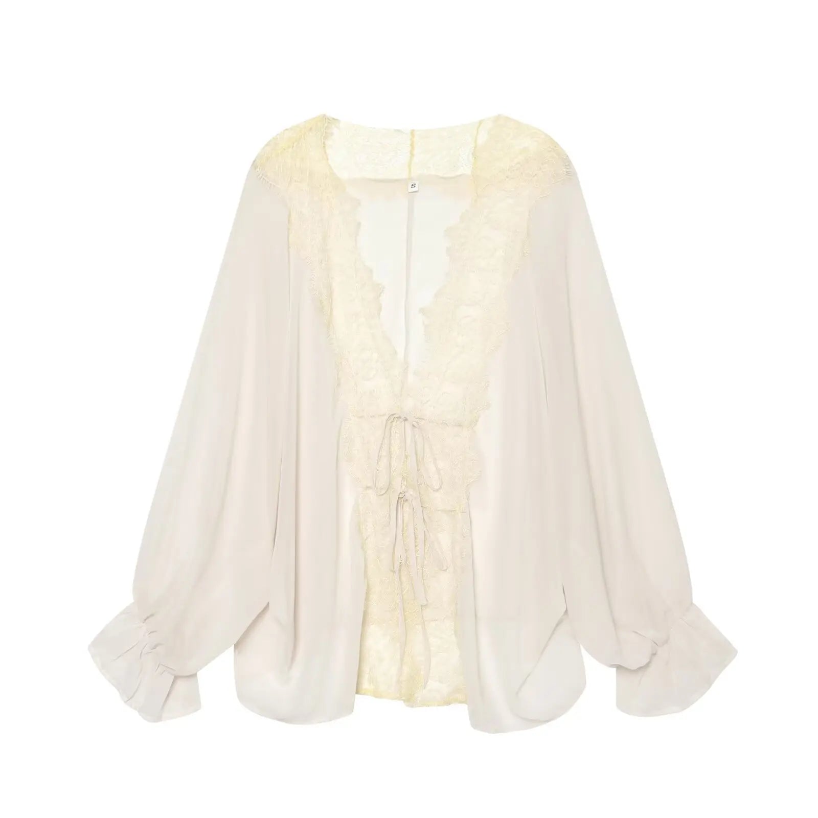 Sheer Lace Tie-Front Blouse