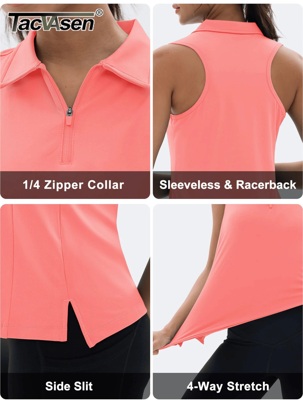 TACVASEN UPF50+ Quick Dry Polo Shirts Womens Summer Golf Sleeveless Workout Tees Sun UV Protection Outdoor Fitness Gym Tank Tops