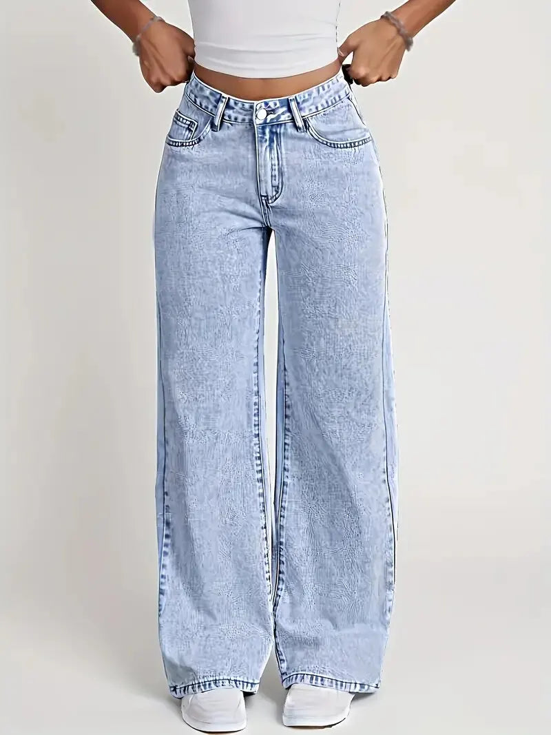 Denim Relaxed Wide-Leg Jeans