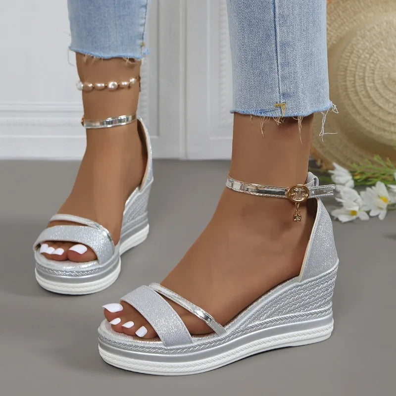 Metallic Platform Wedge Sandals