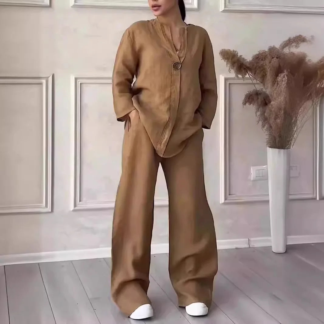 Cotton-Linen Shirt & Wide-Leg Pants Set