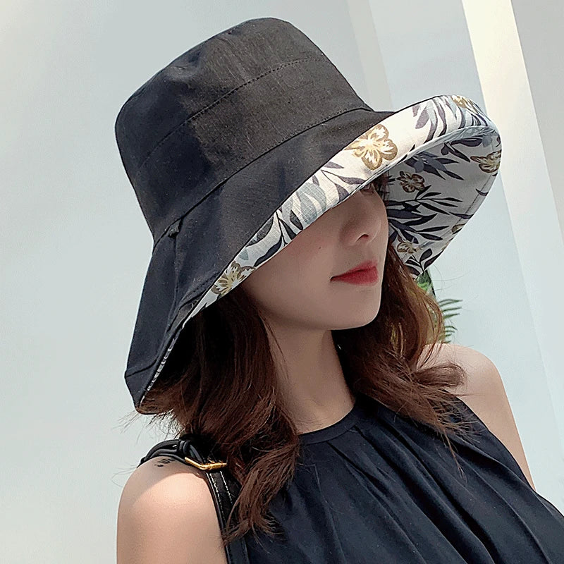 Reversible Leaf Print Bucket Hat