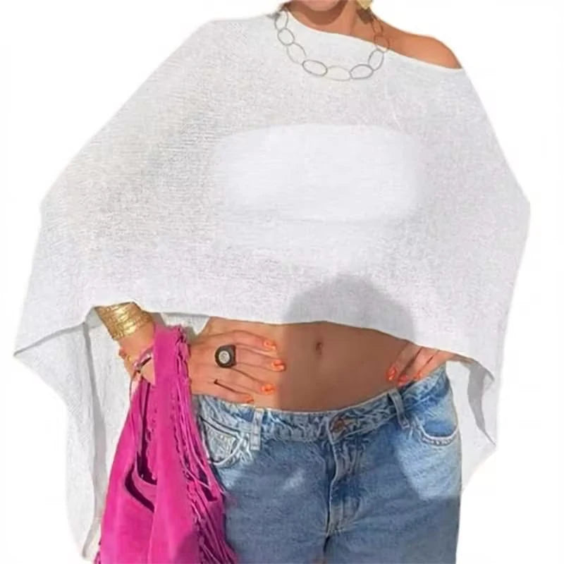 Open-Knit Asymmetric Beach Cover-Up
