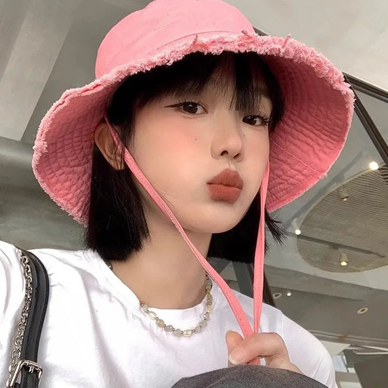 Tassel-Brim Cotton Bucket Hat