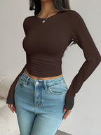 Long-Sleeve Slim-Fit Crop T-Shirt