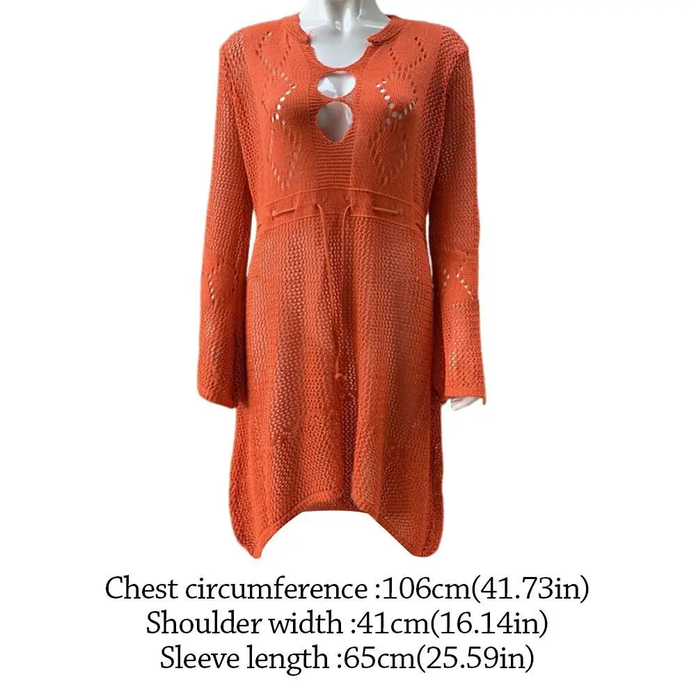 V-Neck Hollow-Out Beach Cover-Up