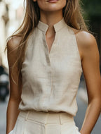 Cotton-Linen Sleeveless Blouse