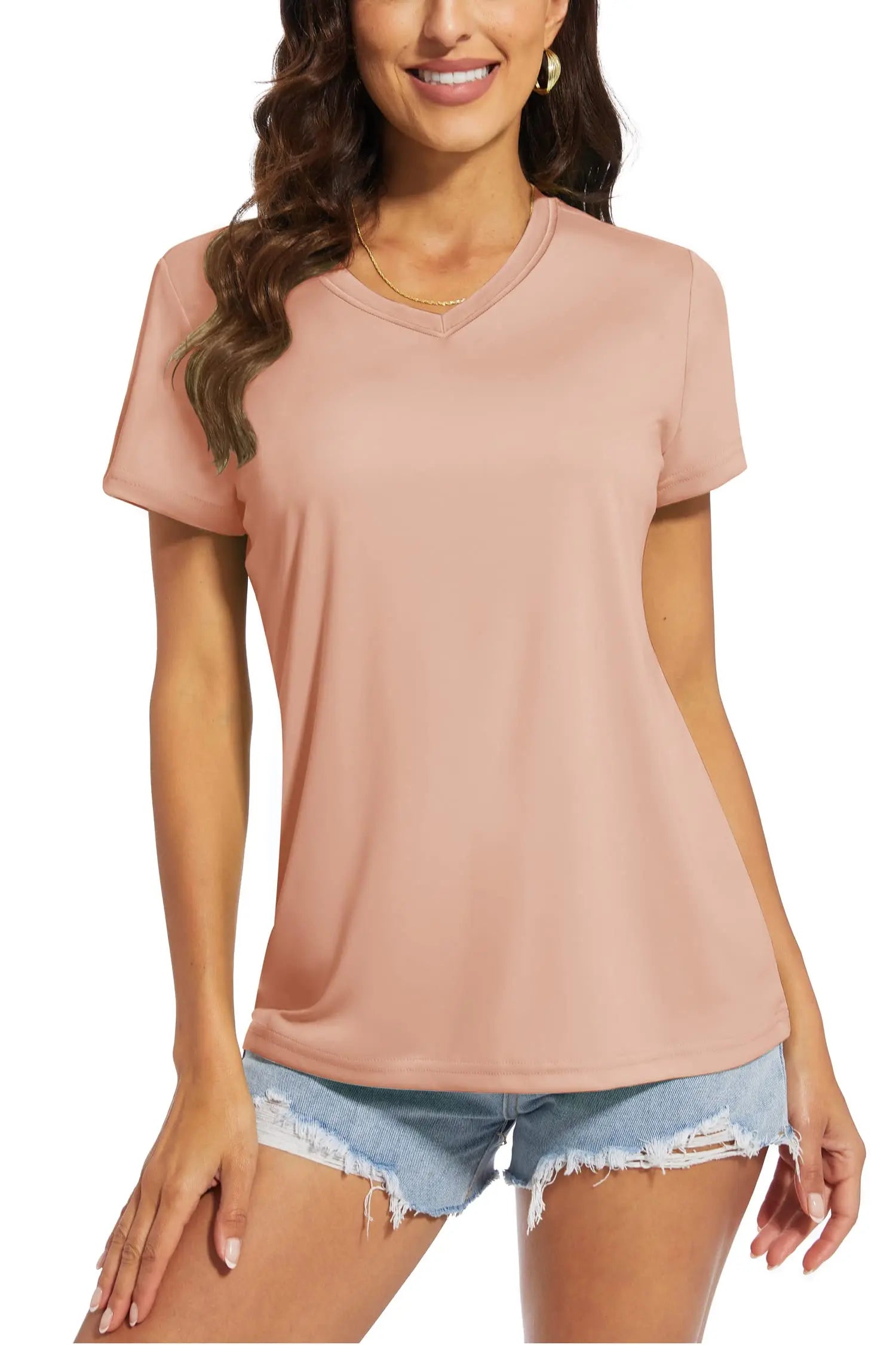 TACVASEN UPF 50+ Summer Short Sleeve V-Neck T-shirts Womens Sun Protection T-shirts Quick Dry Hiking Running Tee Shirts Tops
