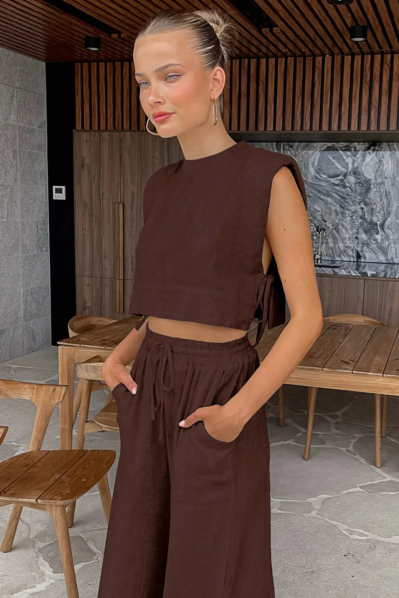 Linen Crop Top & Pants Set