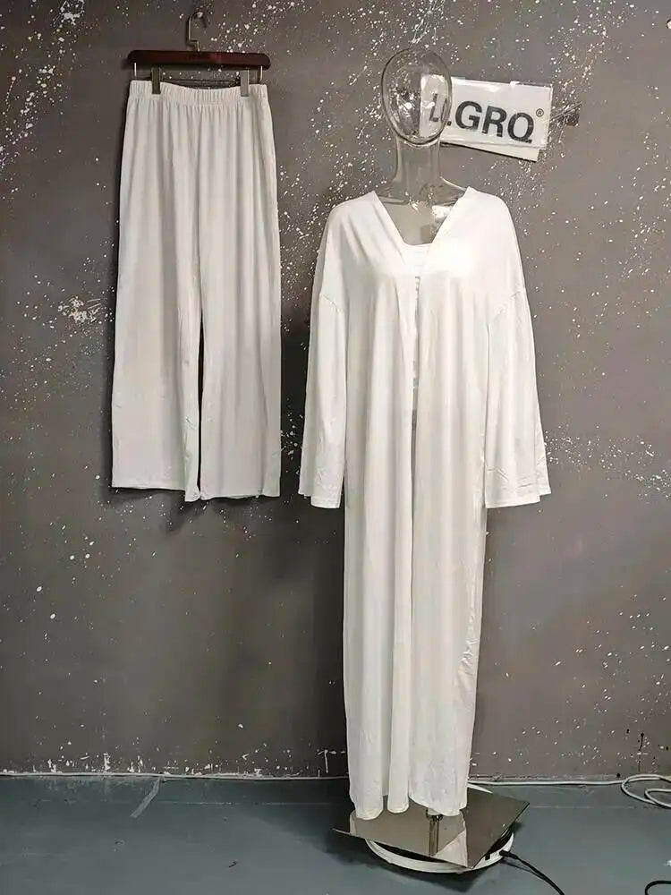 Three-Piece Cardigan & Wide-Leg Pants Set