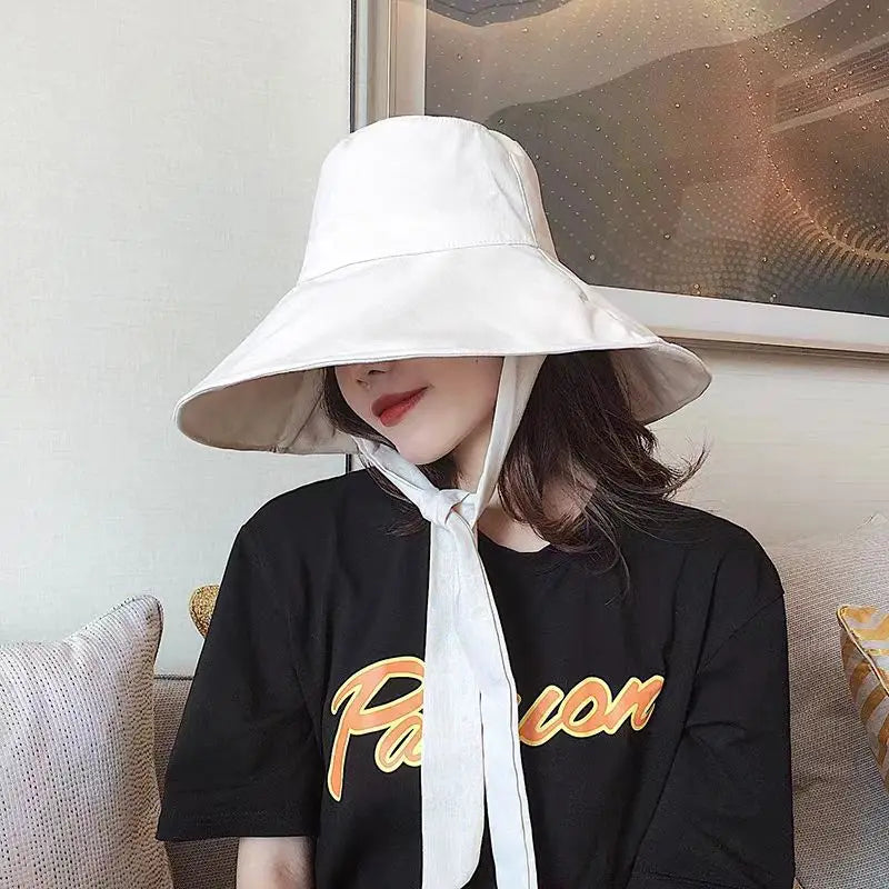 Tie-Strap Wide Brim Bucket Hat