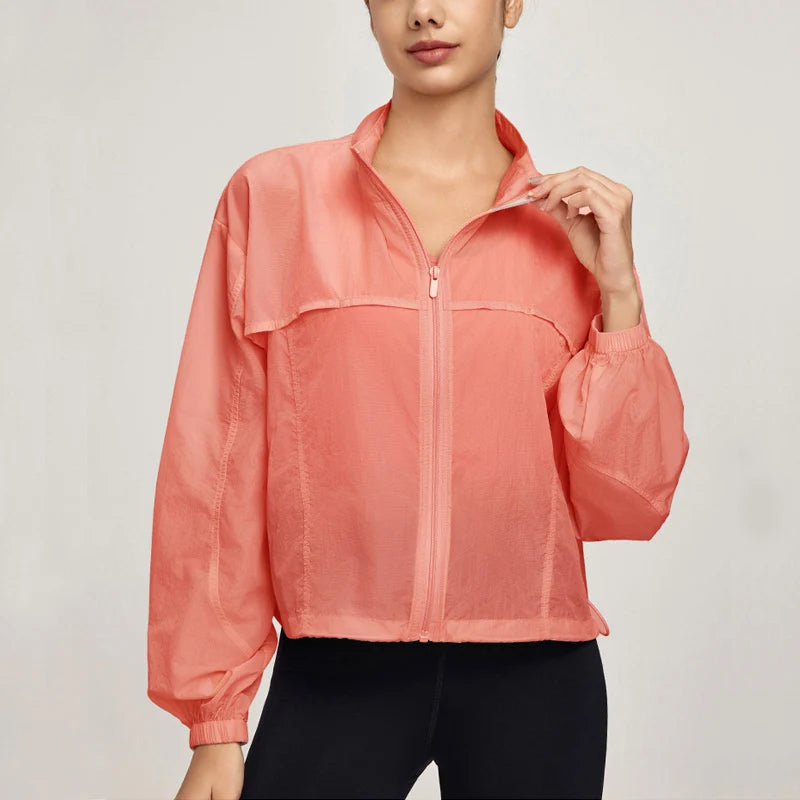 VITALINOVO Women's Lightweight Zip Up Athletic Jacket Stand Collar Windproof Hiking Jacket UPF 50+ Sun Protection Running Shirts