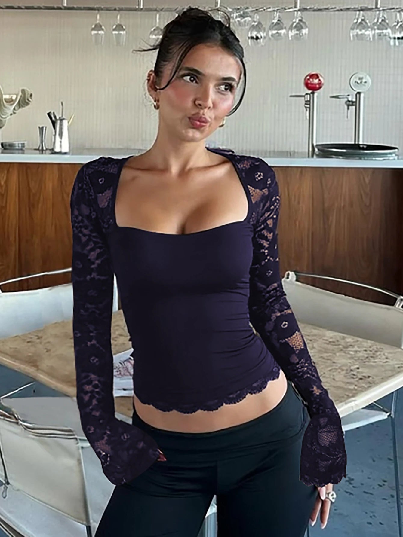 Floral Lace Square-Neck Crop Top