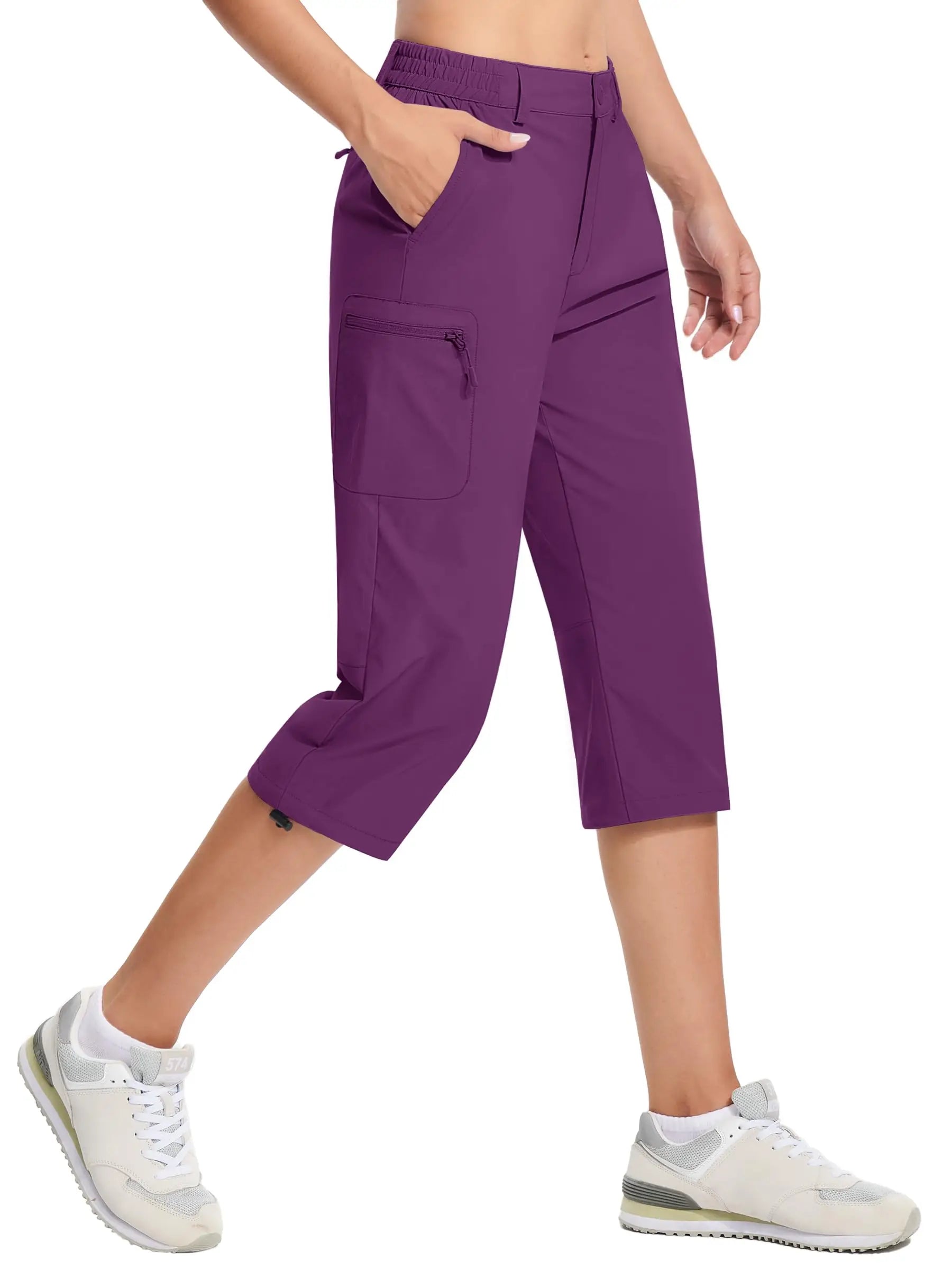 TACVASEN Quick Dry Knee Length Nylon Capris Womens Summer Hiking Casual Cargo Short Pant Lightweight Waterproof Shorts 5 Pockets