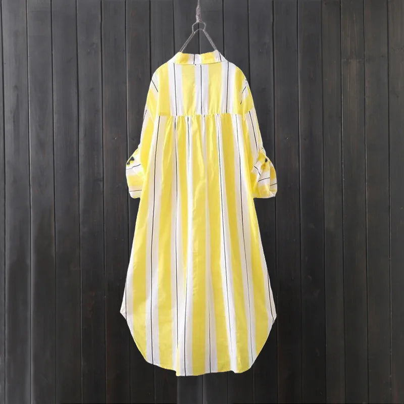 Chiffon sun protection shirt women's long-sleeved fashion top large size loose hip-covering striped long shirt