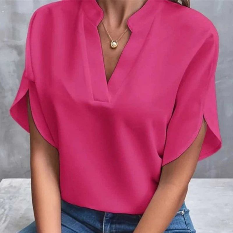 V-Neck Short-Sleeve Relaxed Blouse