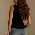 Lace Button-Up Sleeveless Tank Top
