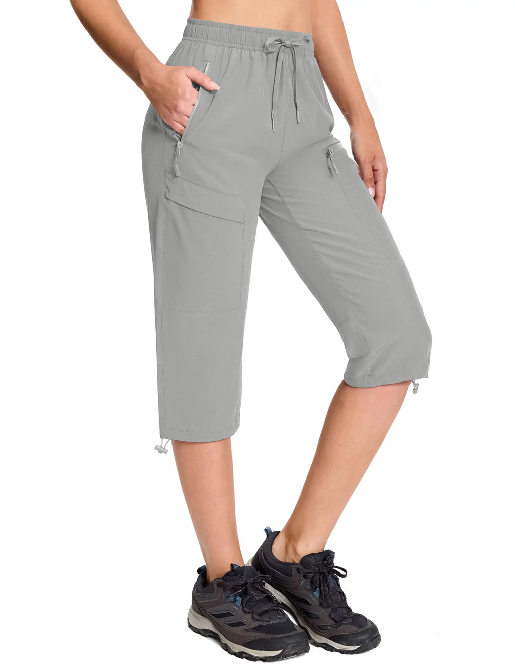 TACVASEN UPF50+ Quick Dry Capri Pants Womens Summer Hiking Cargo Pants 5 Pockets Waterproof Sun UV Protection Knee Length Shorts