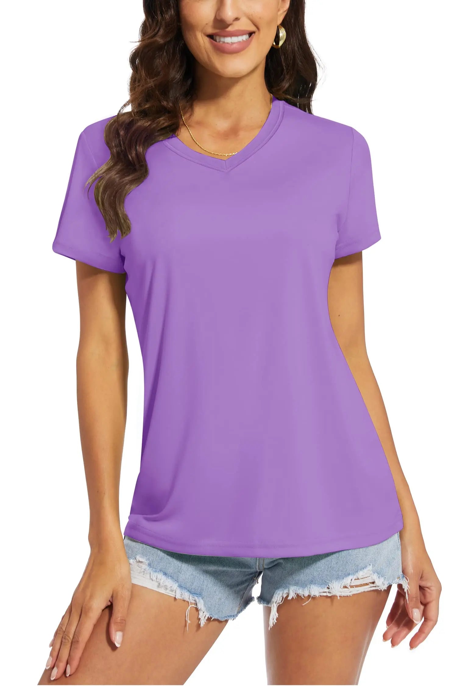 TACVASEN UPF 50+ Summer Short Sleeve V-Neck T-shirts Womens Sun Protection T-shirts Quick Dry Hiking Running Tee Shirts Tops