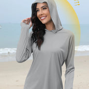 Women's Sunscreen Hoodie with Thumb Buckle and Hidden Ponytail Hole, Outdoor Running Fitness Sports, Leisure Sunscreen T-shirt