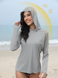 Women's Sunscreen Hoodie with Thumb Buckle and Hidden Ponytail Hole, Outdoor Running Fitness Sports, Leisure Sunscreen T-shirt